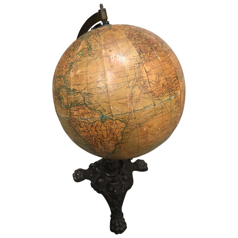 Small Antique Desk Globe on Black Metal Stand For Sale at ...