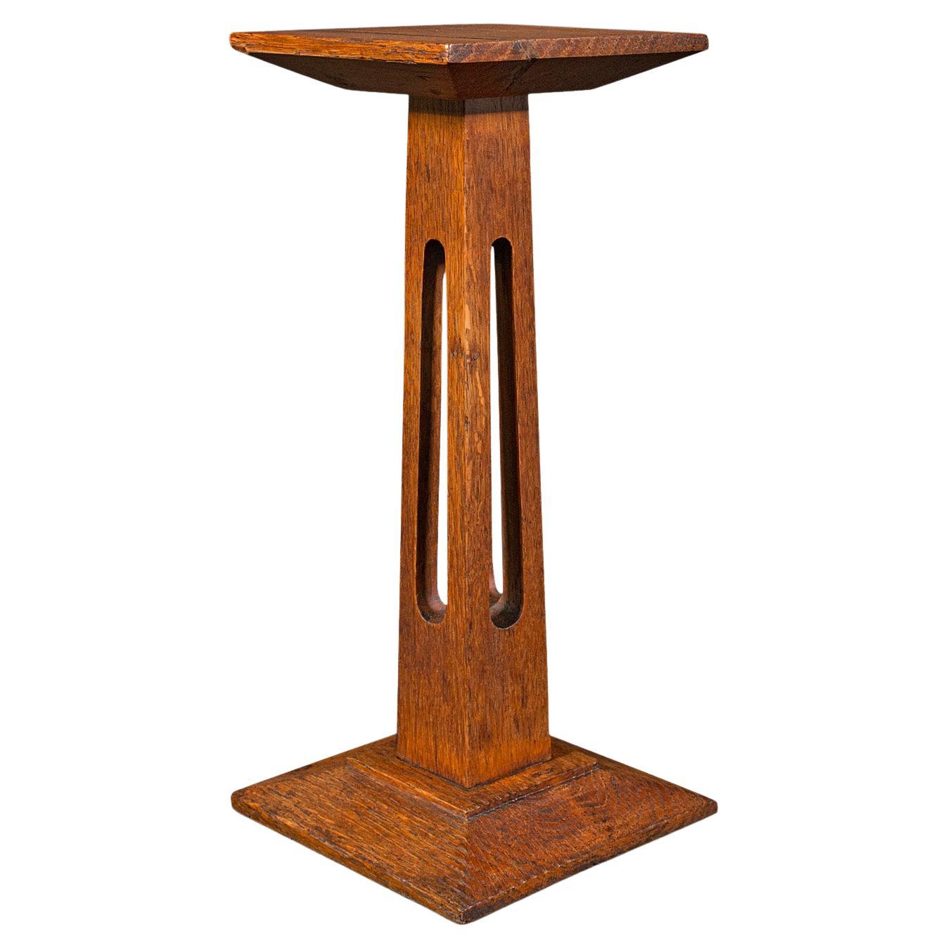 Small Antique Display Pedestal, English, Oak, Jardiniere, Bust Stand, Victorian