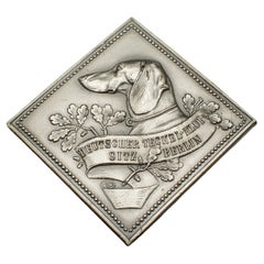 Petite médaille ancienne du Kennel Club allemand, métal moulé, Dachshund, édouardien