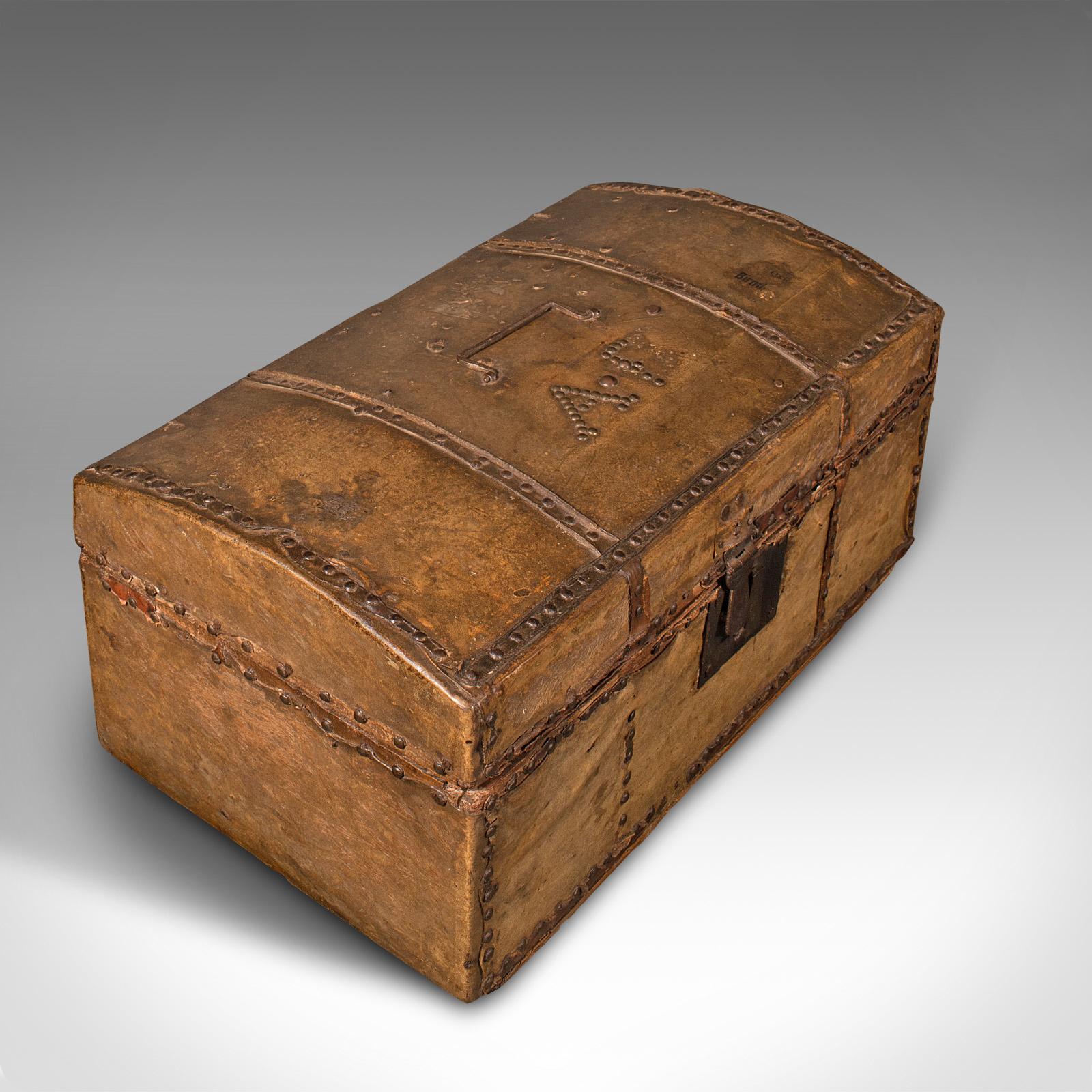 18th Century Small Antique Dome Top Chest, Spanish, Leather, Decorative Trunk, Georgian, 1750 For Sale