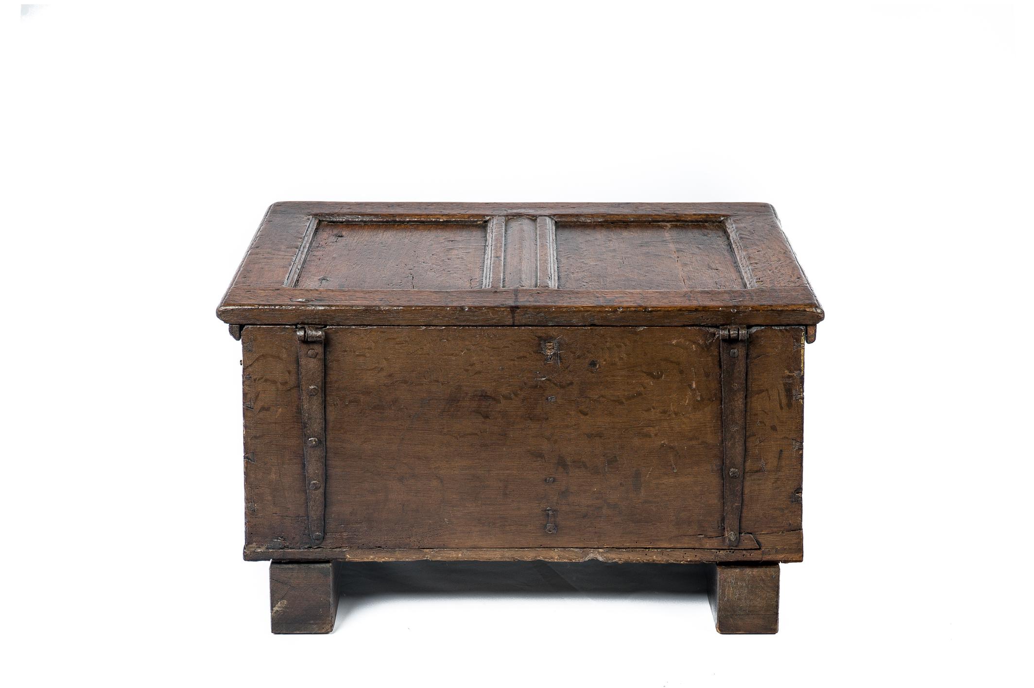 Small Antique Early 18th Century German Oak Paneled Trunk or Coffer For Sale 2