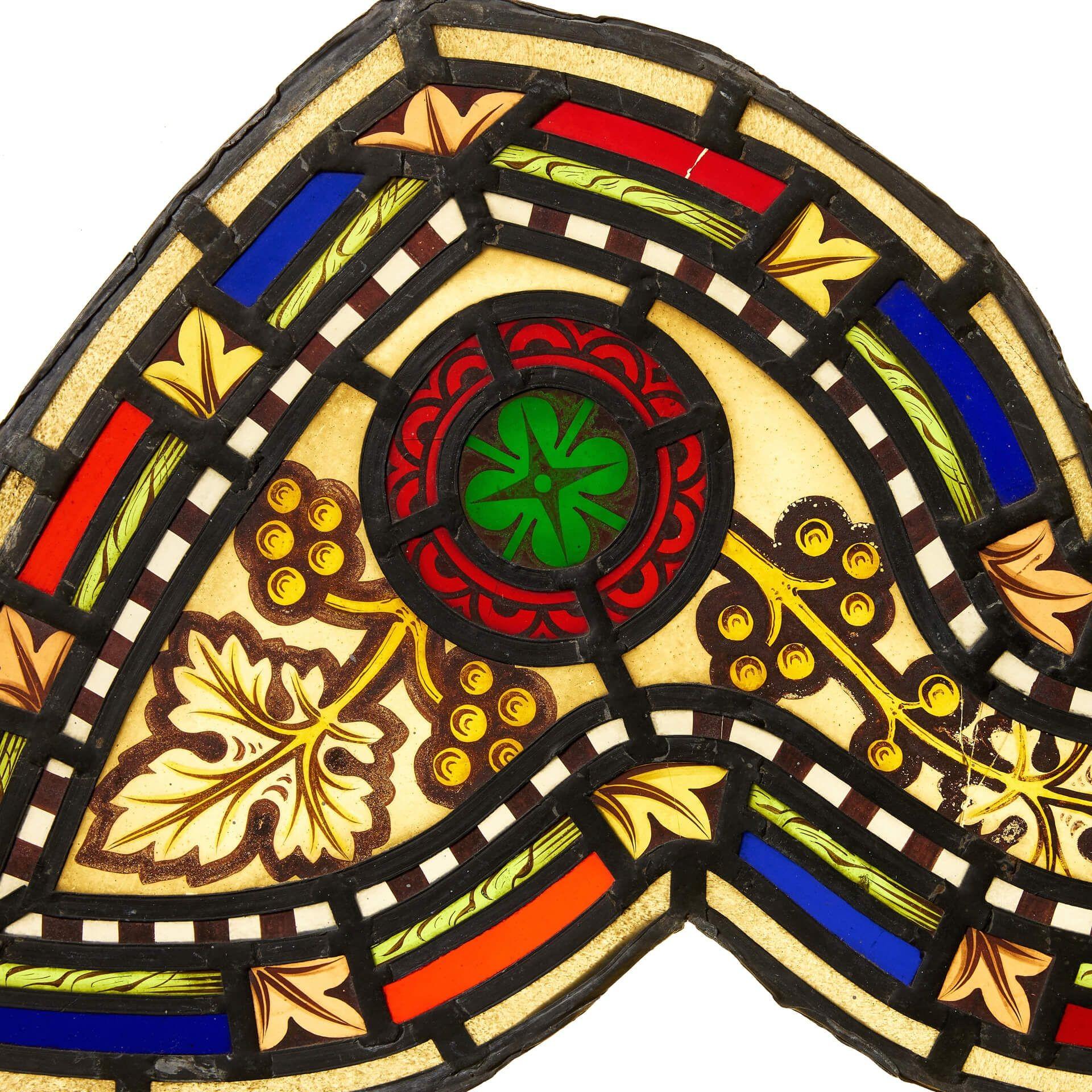 Victorian Small Antique Ecclesiastical Style Stained Glass Panel For Sale