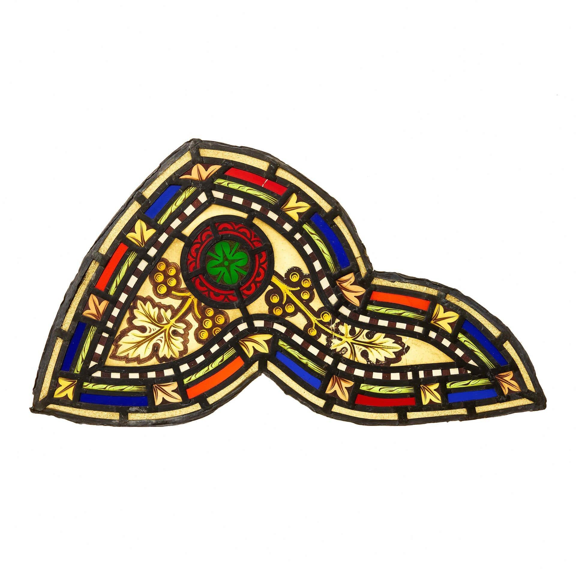 English Small Antique Ecclesiastical Style Stained Glass Panel For Sale