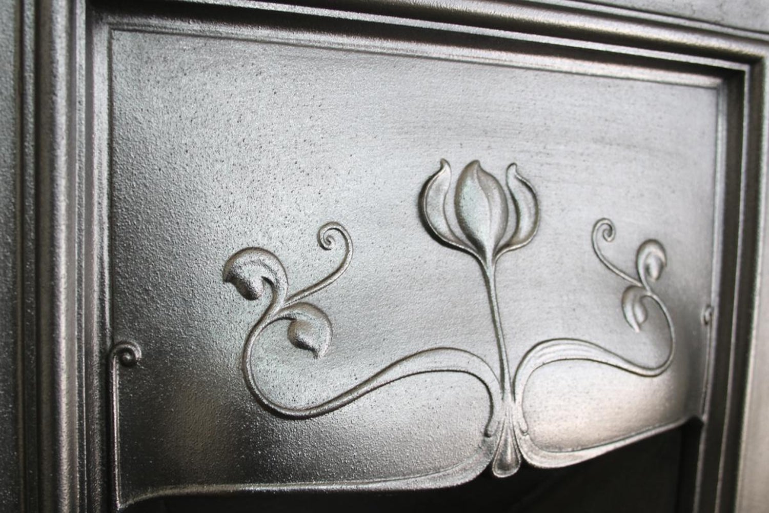 Small Antique Edwardian Art Nouveau Cast Iron Bedroom Fireplace At