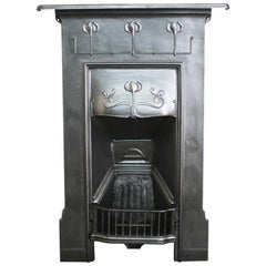 Small Antique Edwardian Art Nouveau Cast Iron Bedroom Fireplace