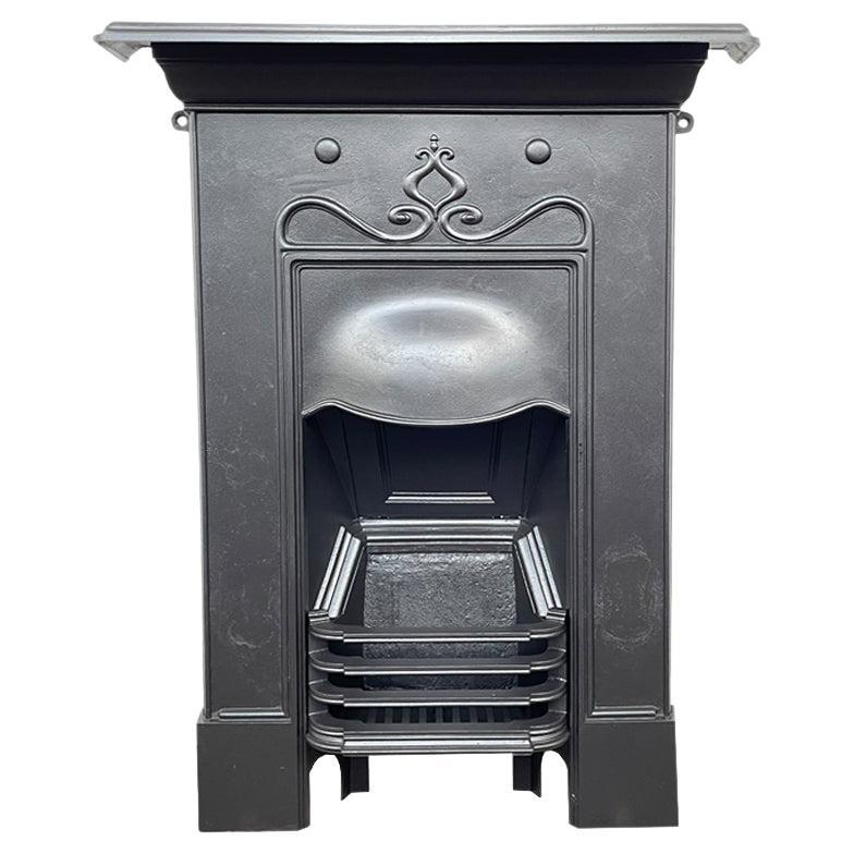 Small Antique Edwardian Art Nouveau cast iron bedroom fireplace