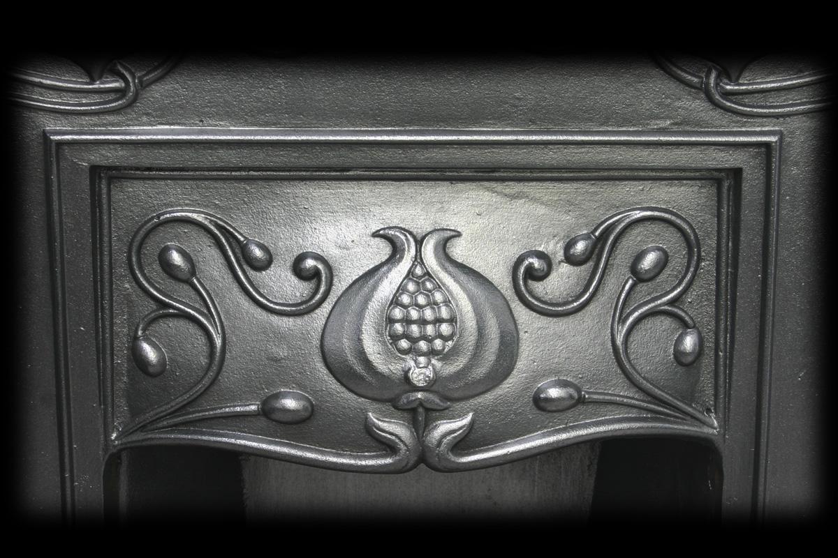 English Small Antique Edwardian Art Nouveau Cast Iron Combination Grate