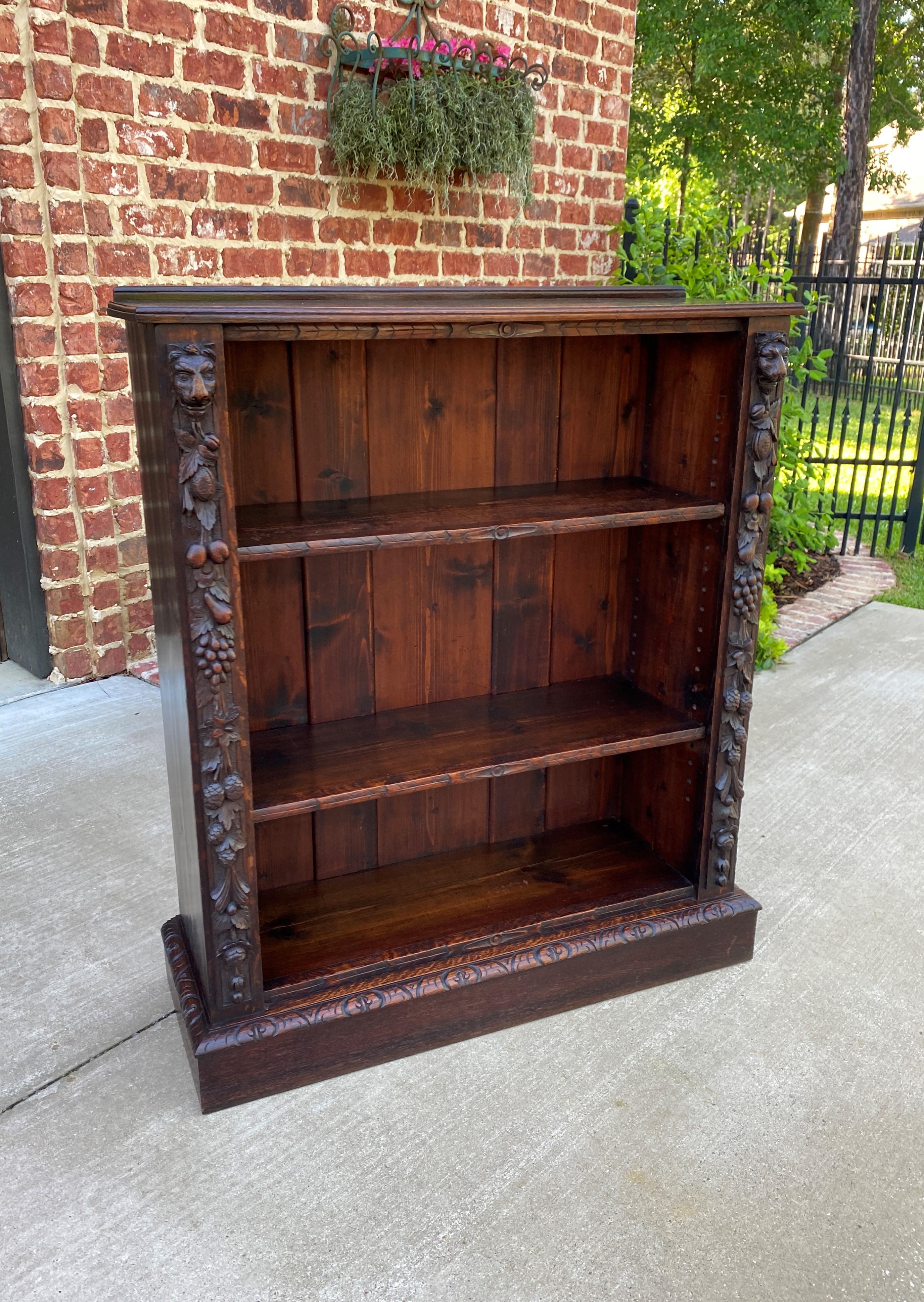 Small Antique English Bookcase Display Shelf Cabinet Carved Oak c. 1920s 5