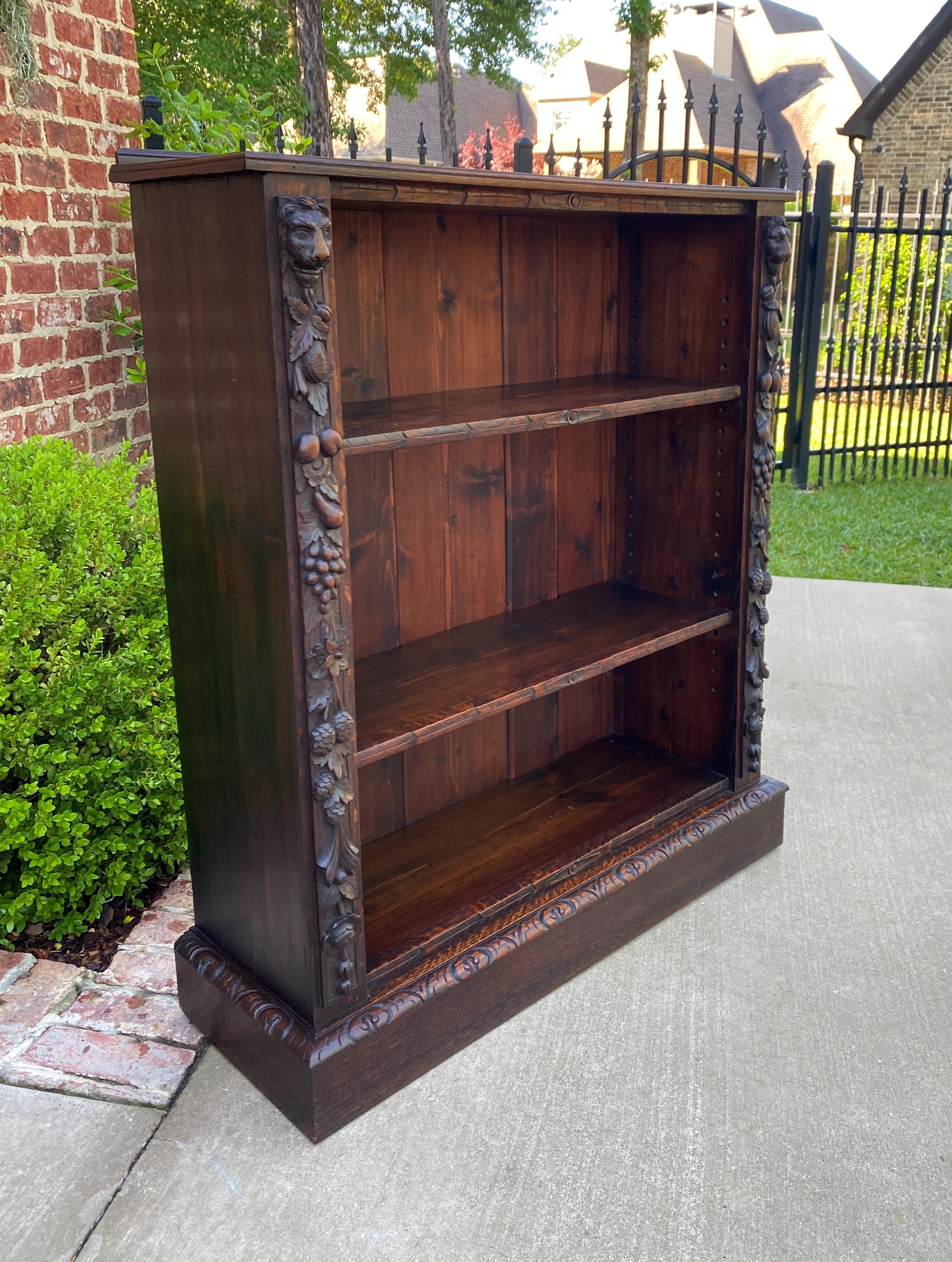 Arts and Crafts Small Antique English Bookcase Display Shelf Cabinet Carved Oak c. 1920s