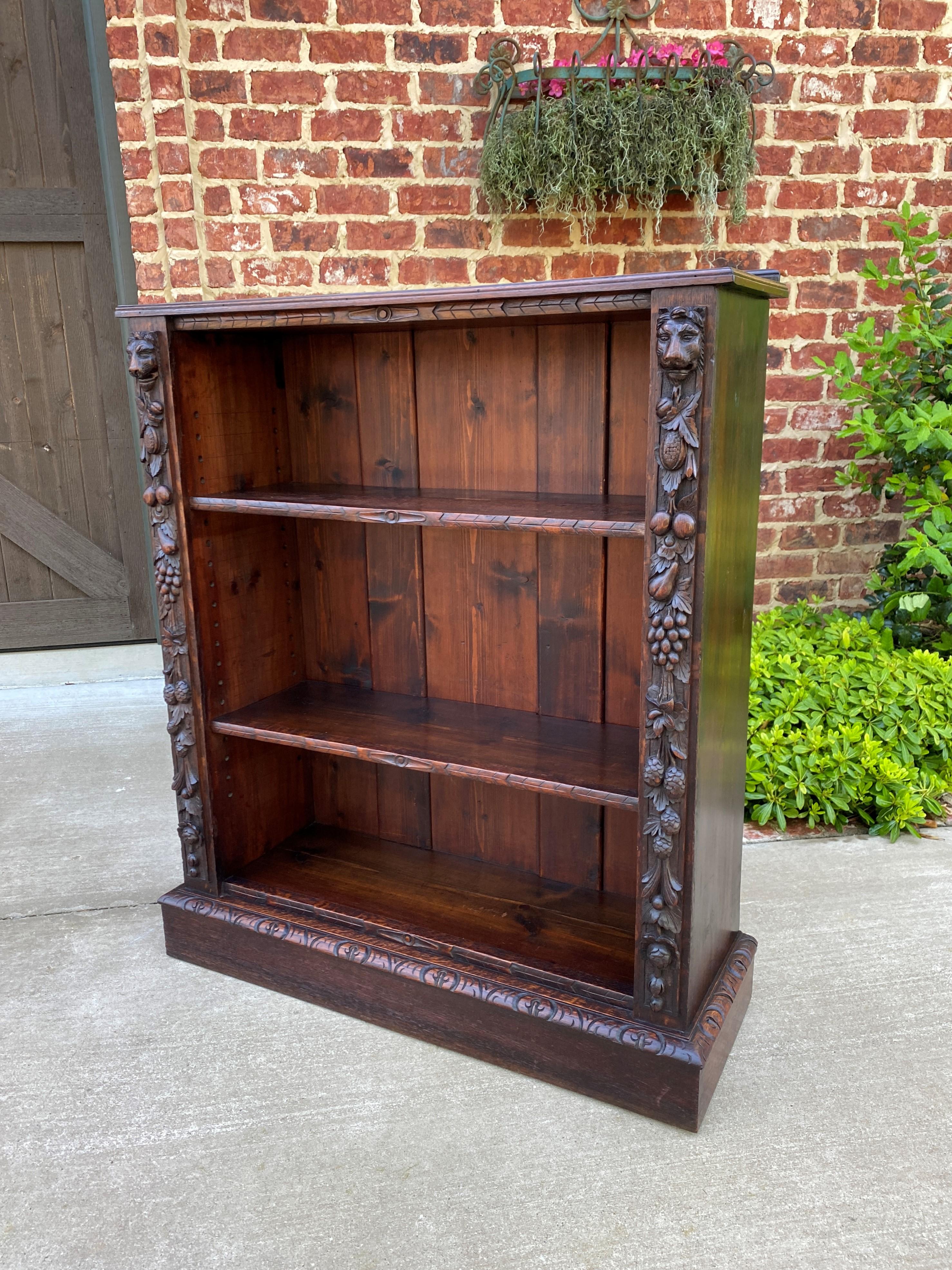 Small Antique English Bookcase Display Shelf Cabinet Carved Oak c. 1920s 1