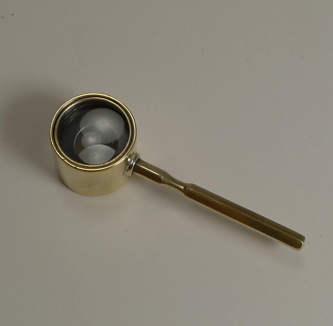 Late Victorian Small Antique English Brass Coddington Magnifying Glass, circa 1880