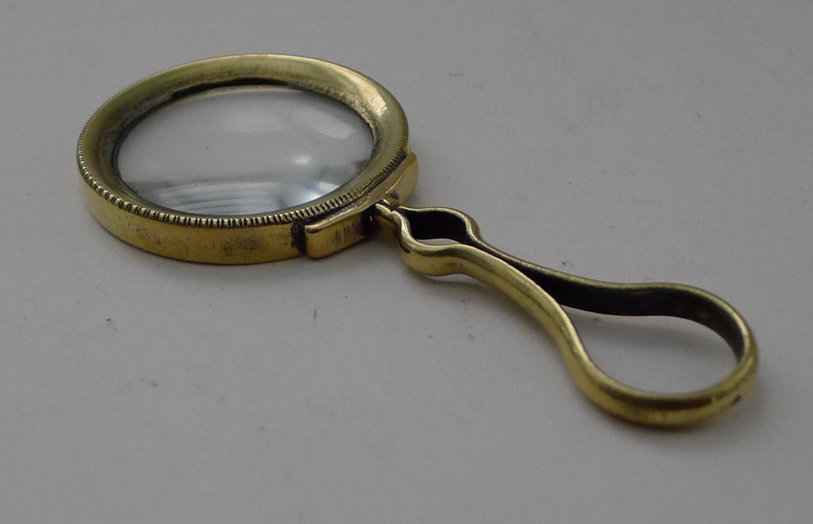 Edwardian Small Antique English Brass Framed Magnifying Glass c.1900