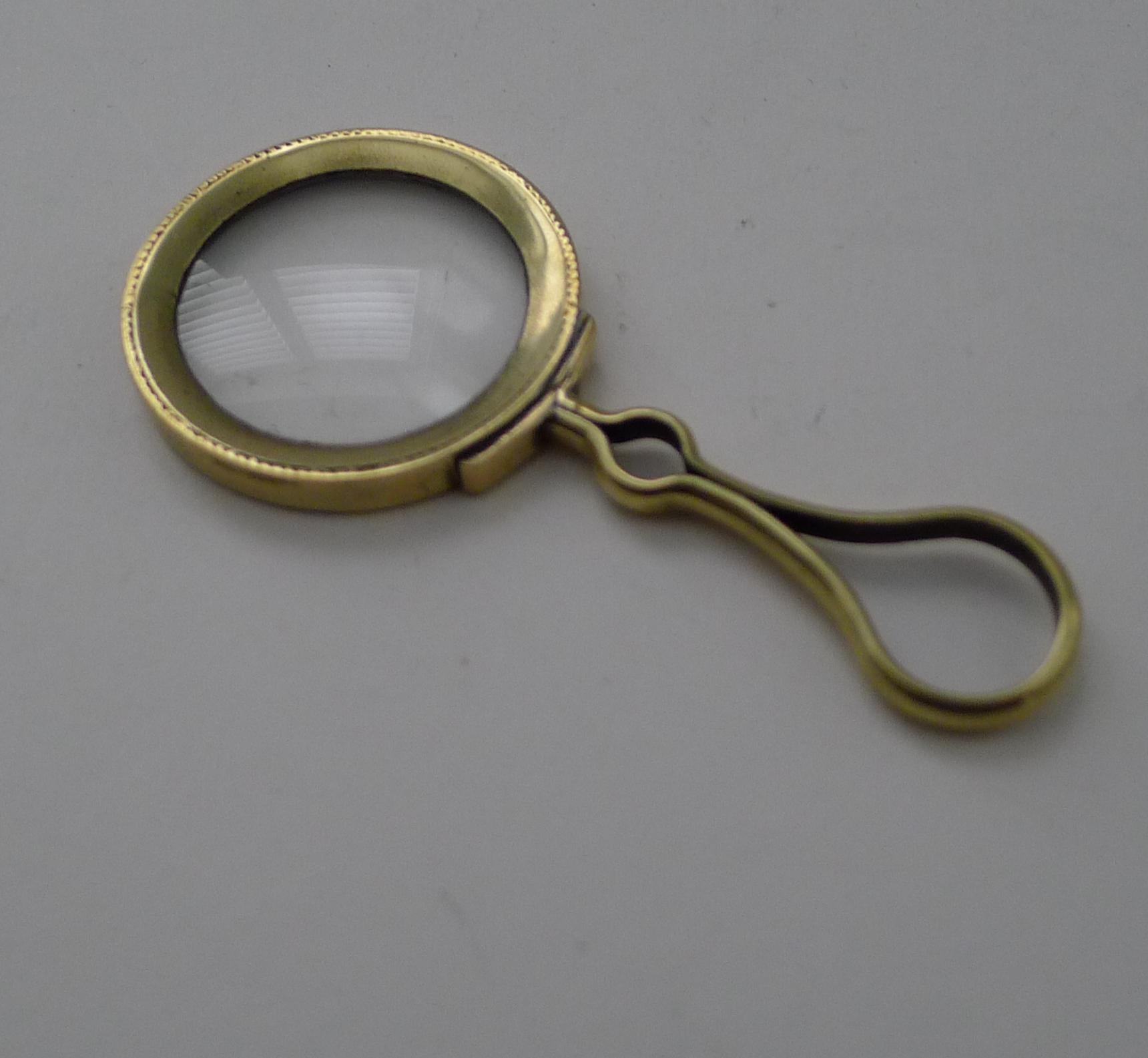 British Small Antique English Brass Framed Magnifying Glass c.1900