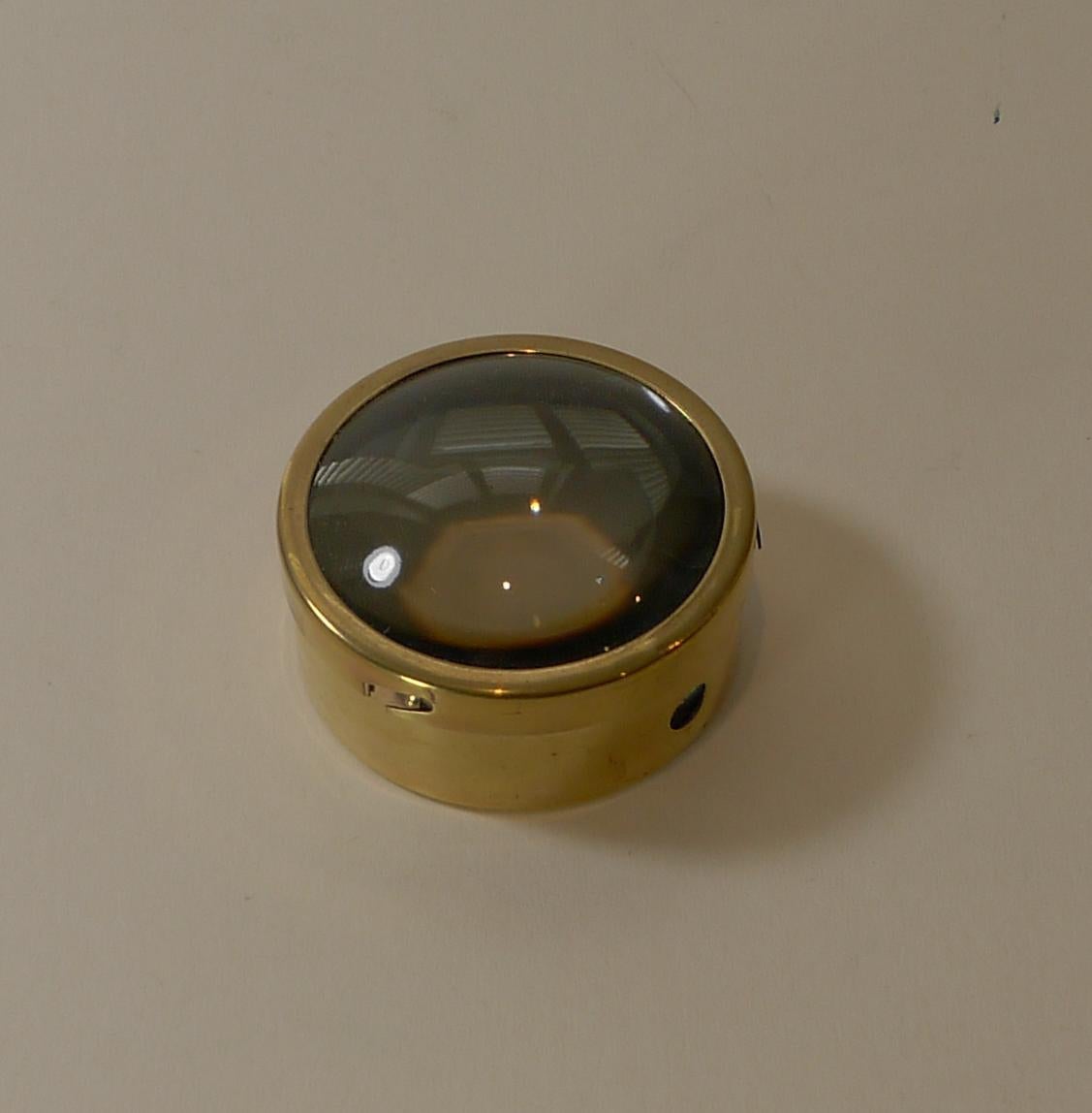 European Small Antique English Brass Framed Magnifying Glass / Paperweight, c.1910