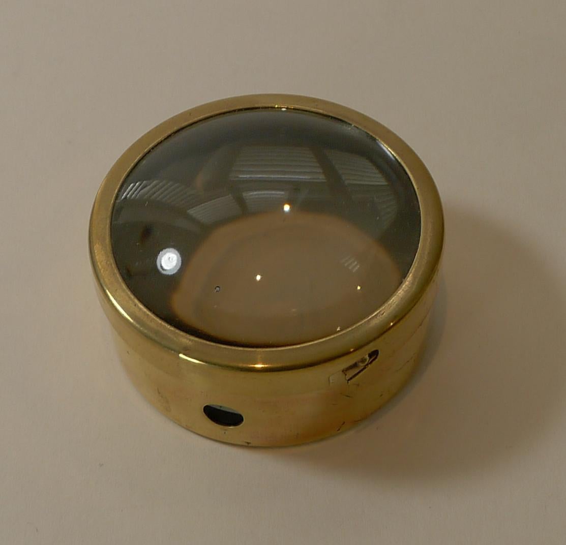 Early 20th Century Small Antique English Brass Framed Magnifying Glass / Paperweight, c.1910