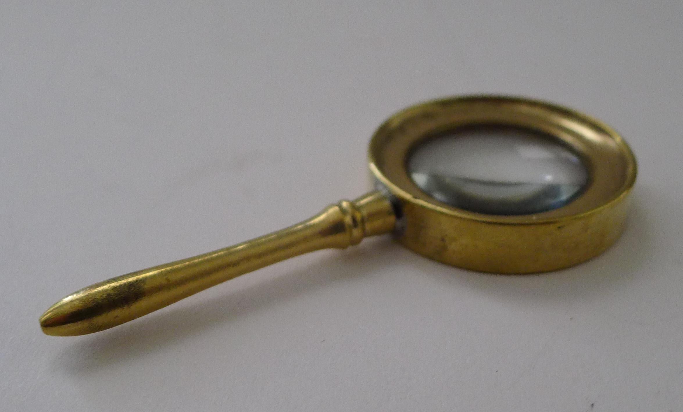 A lovely little magnifying glass made from solid brass with a handle; the perfect size to pop in the pocket or bag.

Dating to c.1910, Edwardian in era, the magnifier works well and in excellent condition.

3