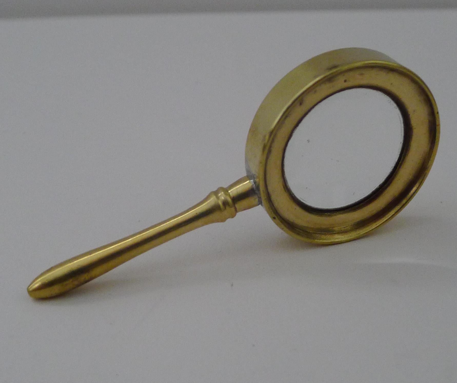 British Small Antique English Brass Magnifying Glass c.1910 For Sale