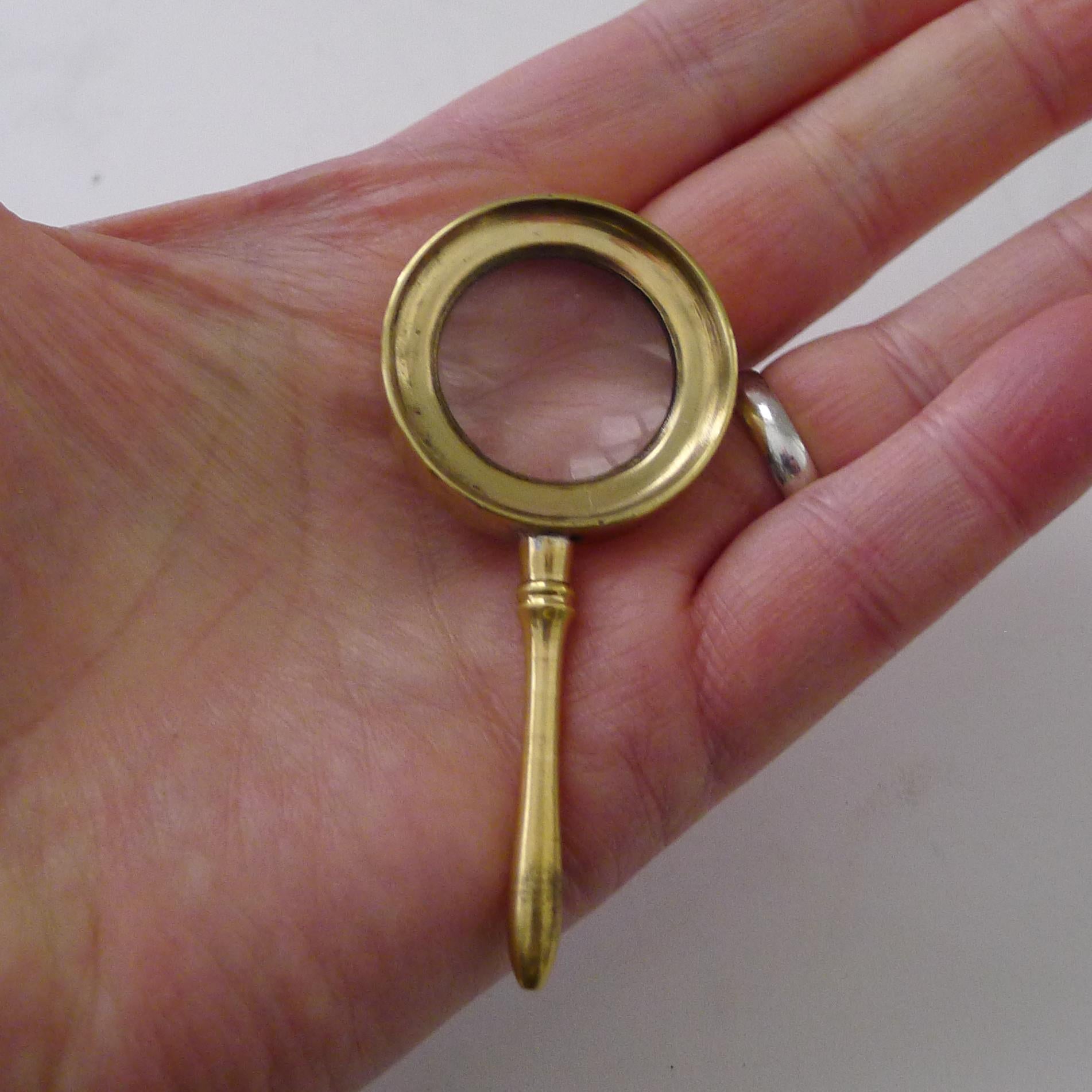 Early 20th Century Small Antique English Brass Magnifying Glass c.1910 For Sale