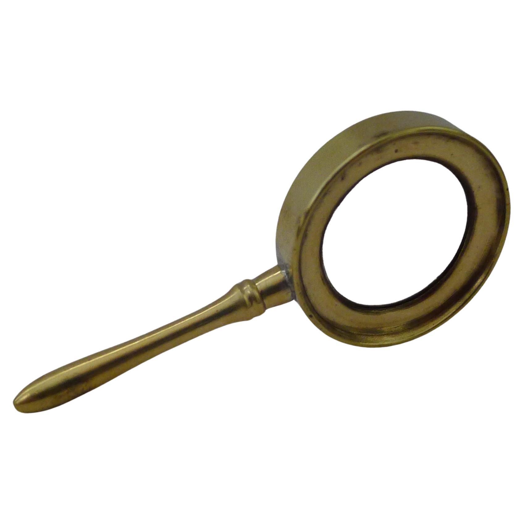 Small Antique English Brass Magnifying Glass c.1910 For Sale