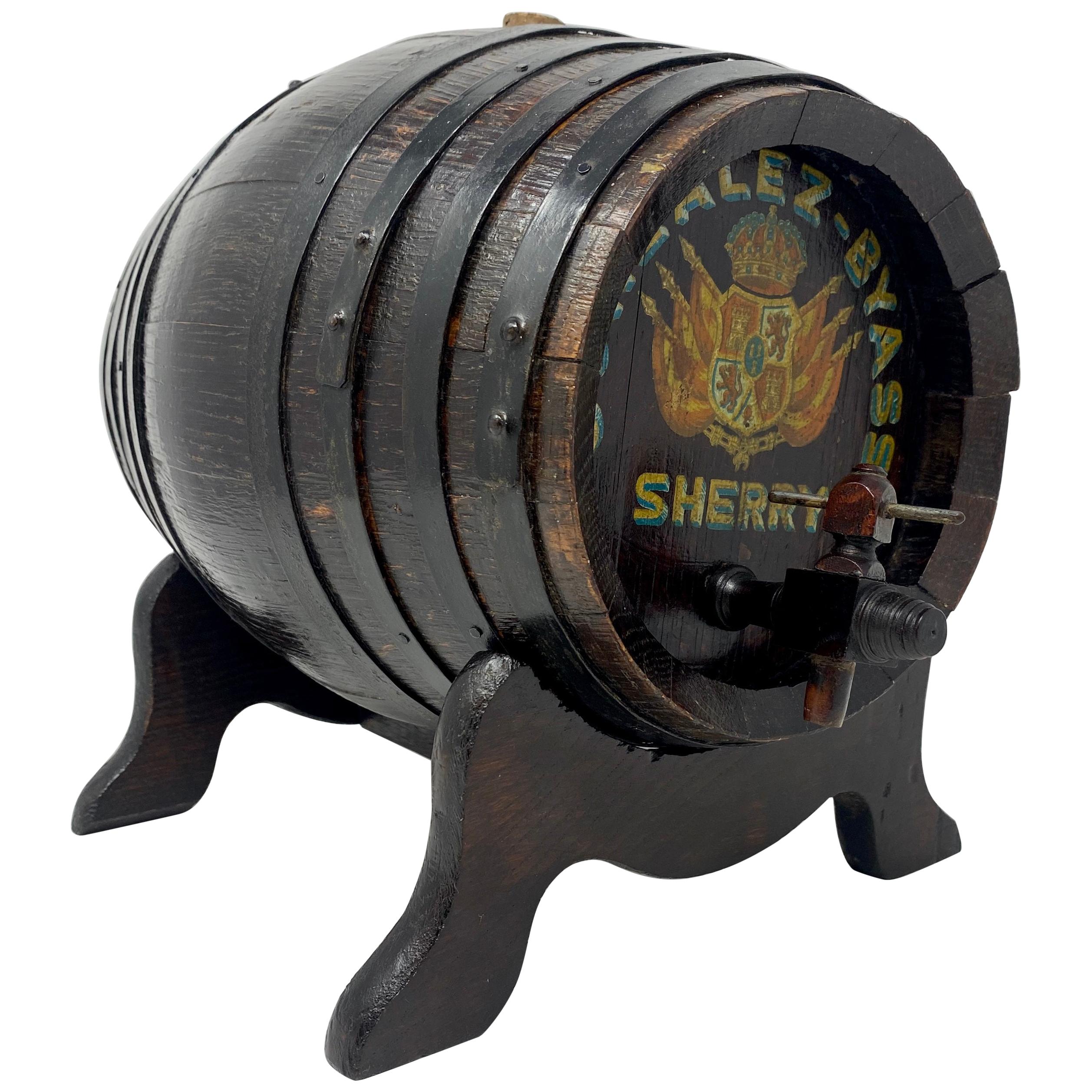 Small Antique English Oak Barrel Made for Spanish "González Byass" Sherry