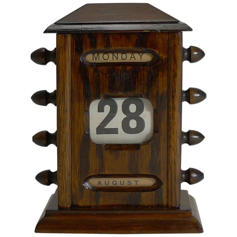 Small Antique English Oak Desk-Top Perpetual Calendar, circa 1900