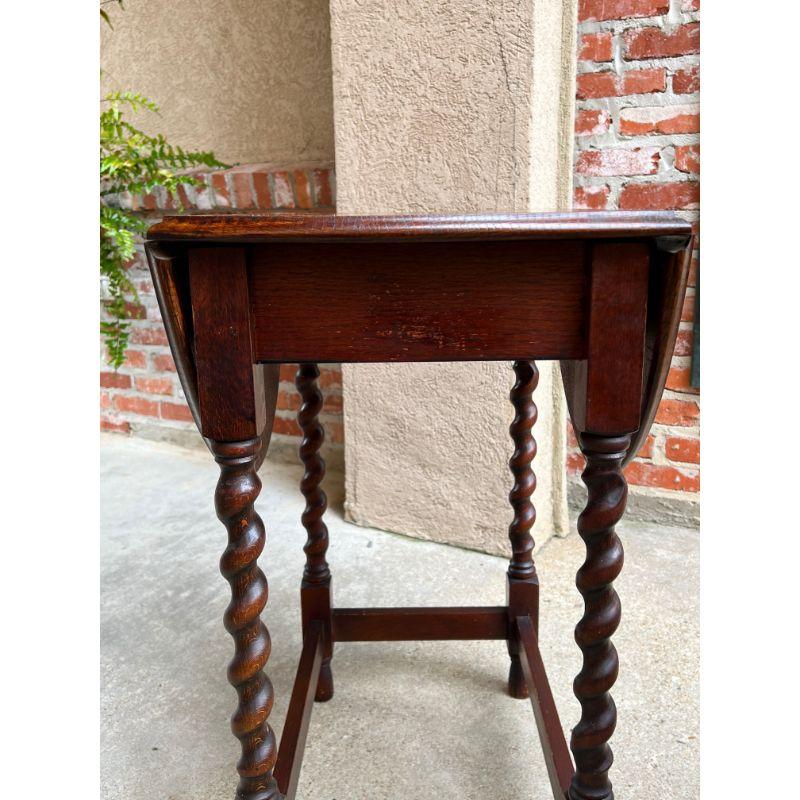 Small Antique English Oak Drop Leaf Side Sofa Table Barley Twist Nightstand 5