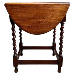 Small Antique English Oak Drop Leaf Side Sofa Table Barley Twist Nightstand