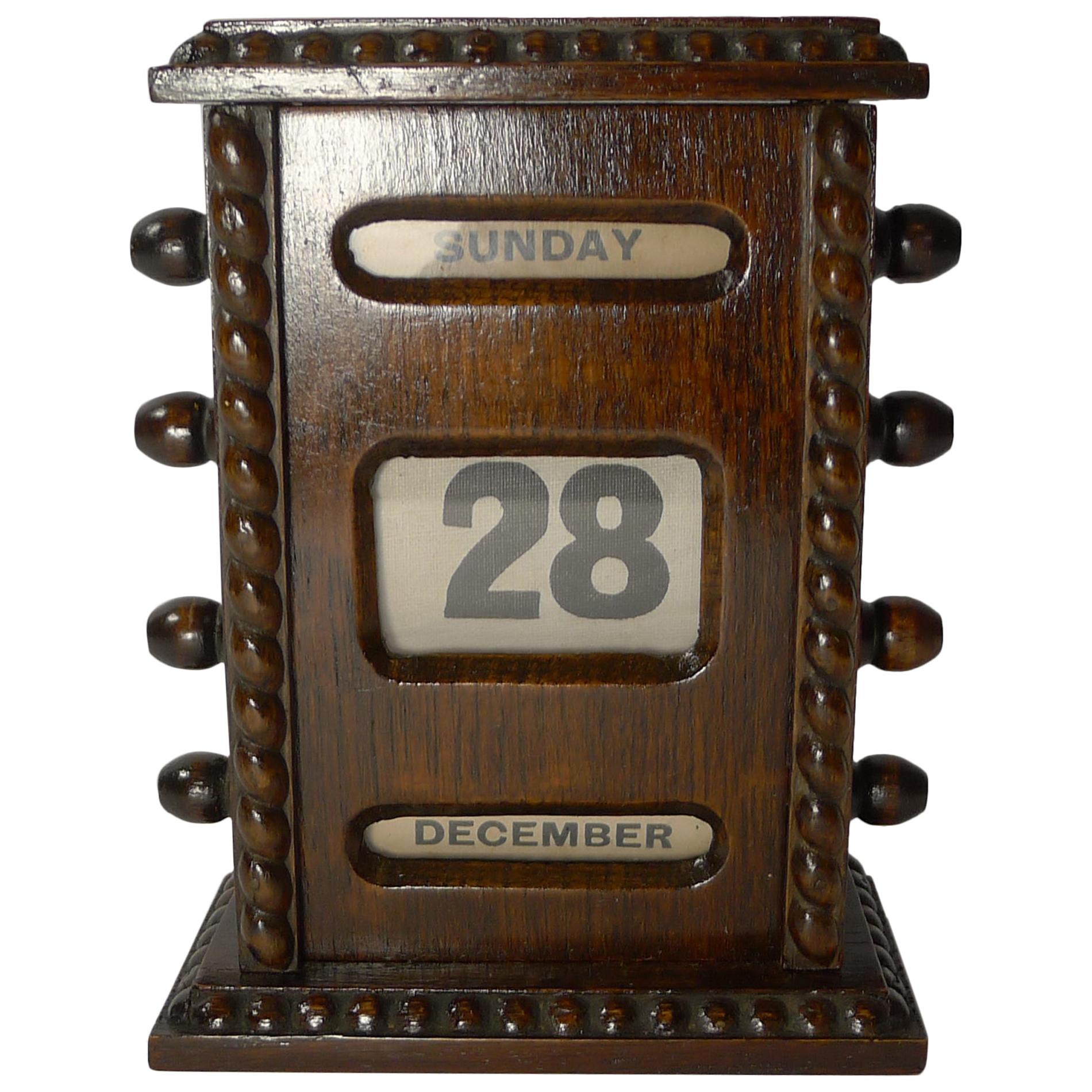 Small Antique English Oak Perpetual Calendar, circa 1900