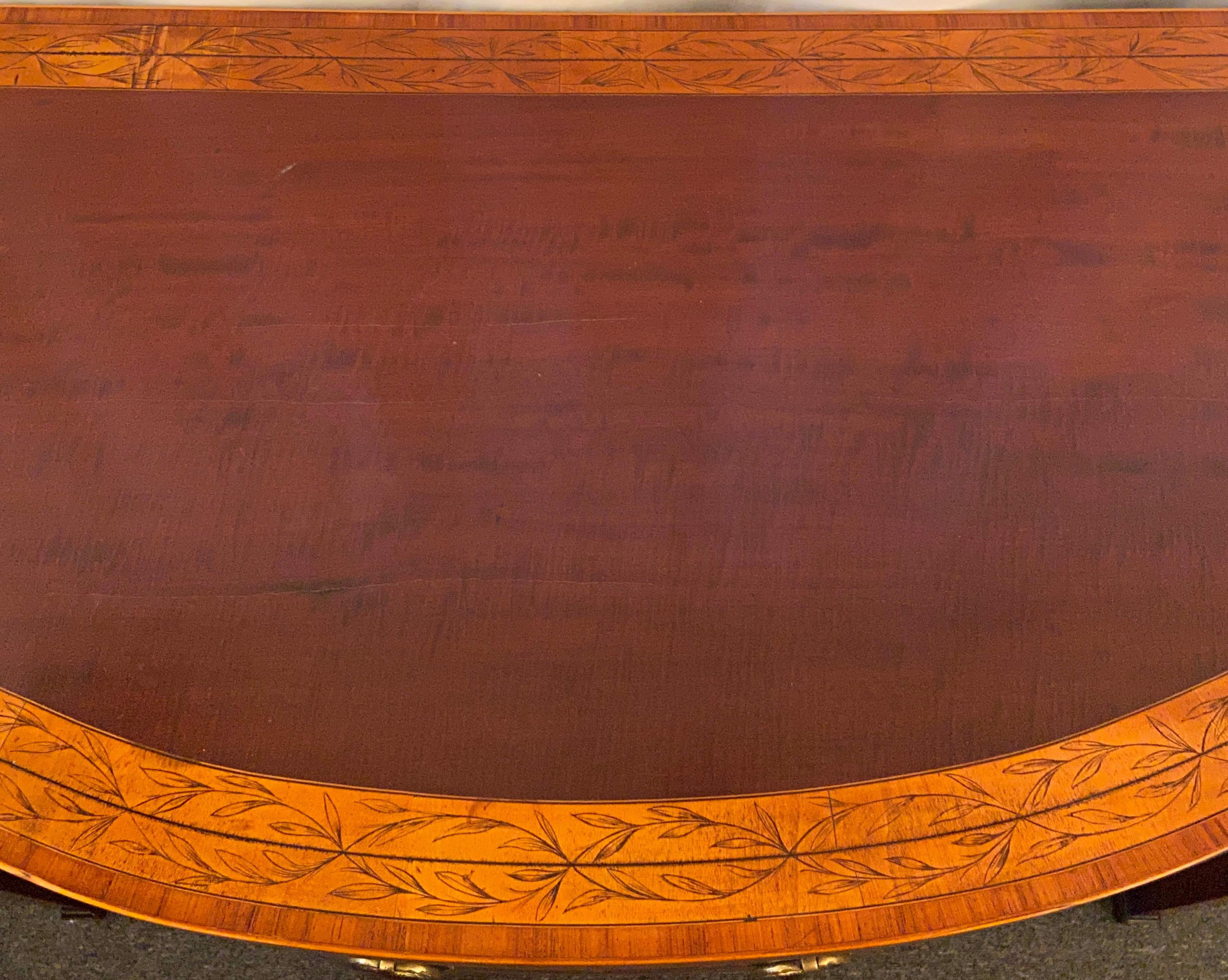 Inlay Small Antique English Satinwood Inlaid Mahogany Serpentine Sideboard, circa 1860