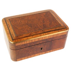 Small Antique Exotic Woods Jewelry Box, French, Dated 1877