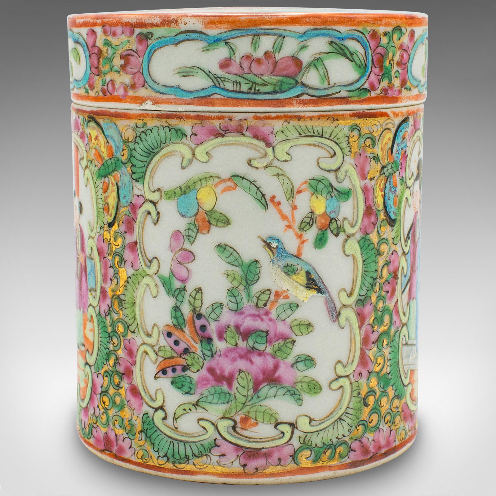 Small Antique Famille Rose Spice Jar, Chinese Ceramic, Decorative Pot, Victorian 5