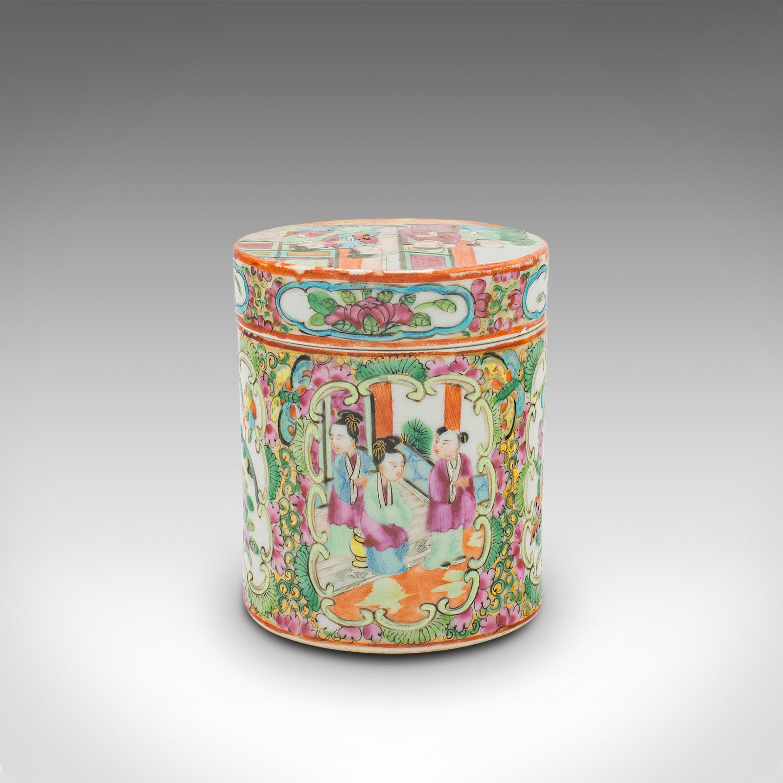 19th Century Small Antique Famille Rose Spice Jar, Chinese Ceramic, Decorative Pot, Victorian