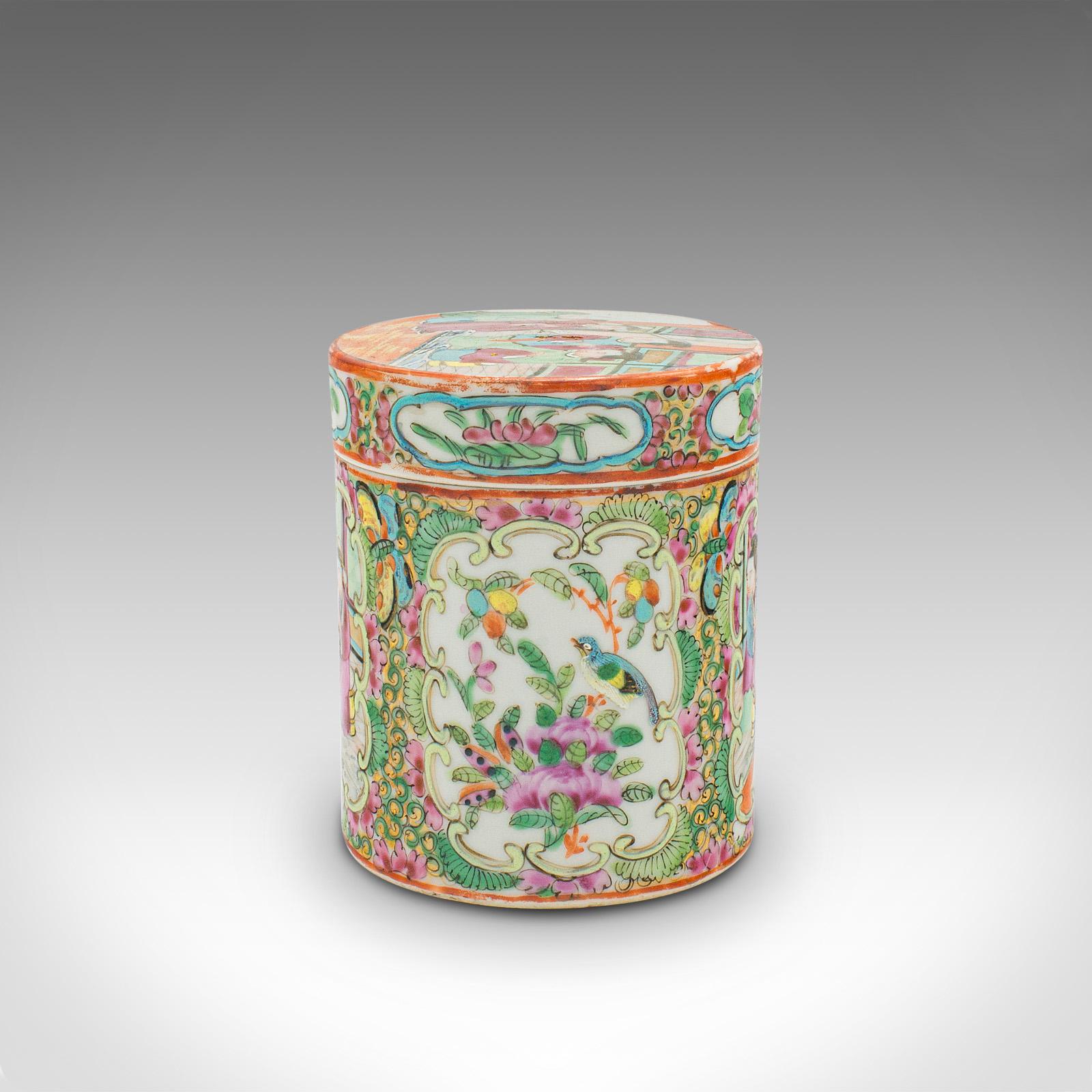 Small Antique Famille Rose Spice Jar, Chinese Ceramic, Decorative Pot, Victorian 1