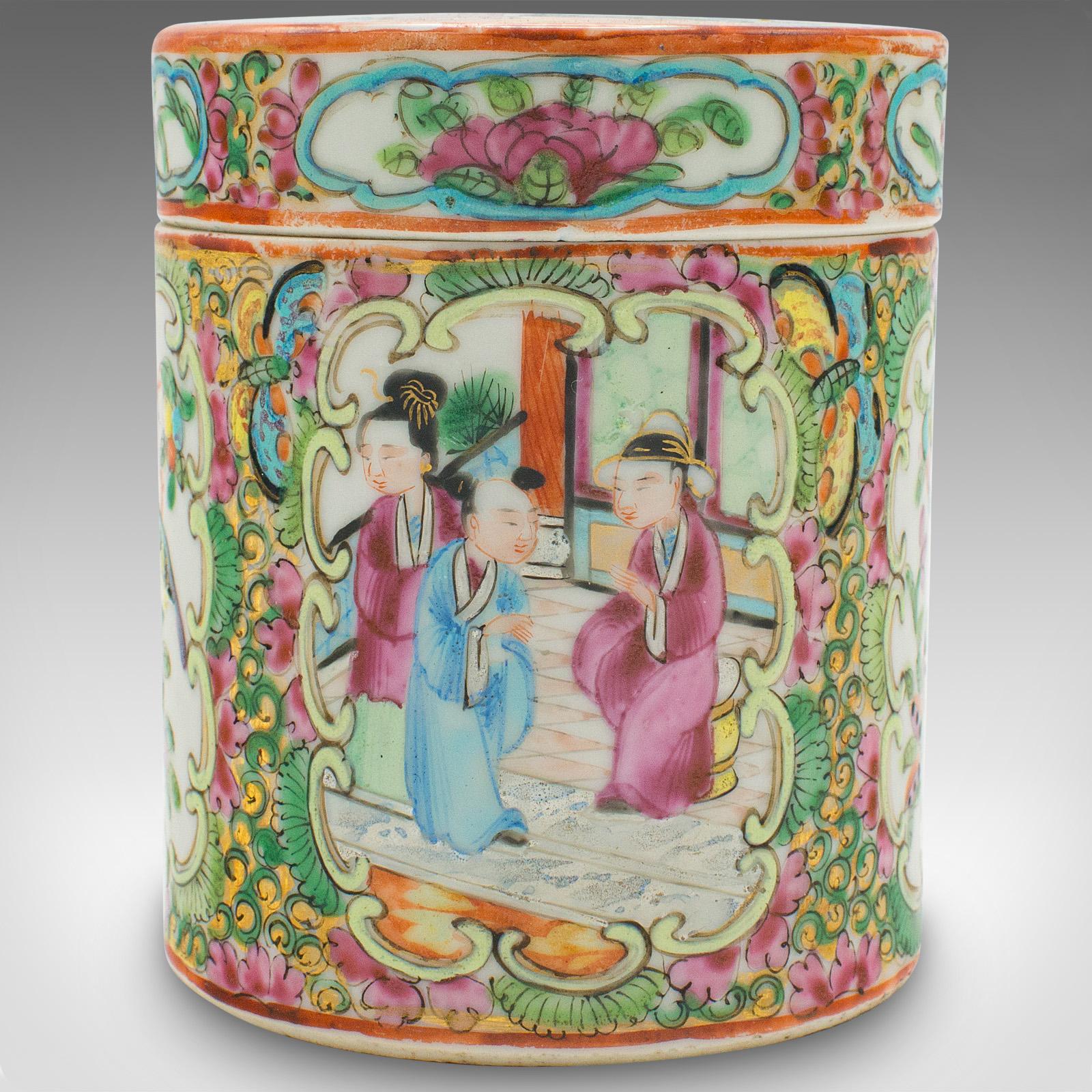 Small Antique Famille Rose Spice Jar, Chinese Ceramic, Decorative Pot, Victorian 4