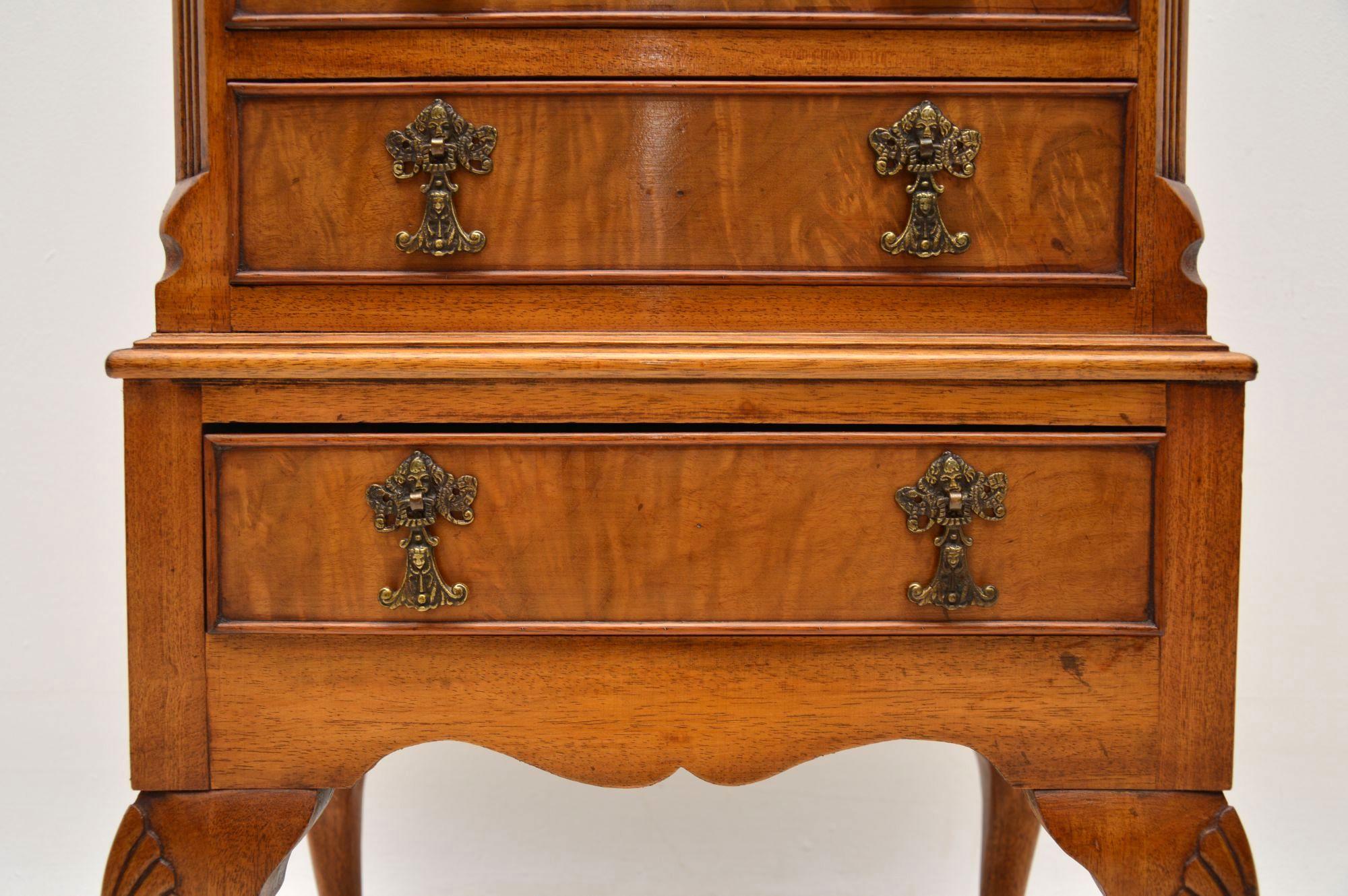 Small Antique Figured Walnut Chest on Legs 1