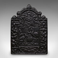 Small Antique Fire Back, English Cast Iron, Fireplace Reflector, Victorian, 1900