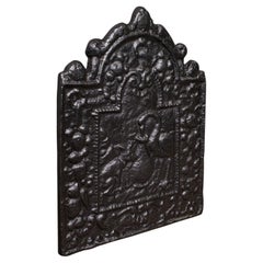 Small Antique Fire Back, English Cast Iron, Fireplace Reflector, Victorian, 1900