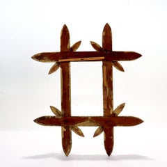 Small Antique Folky Tramp Art Picture Frame in Gold Paint