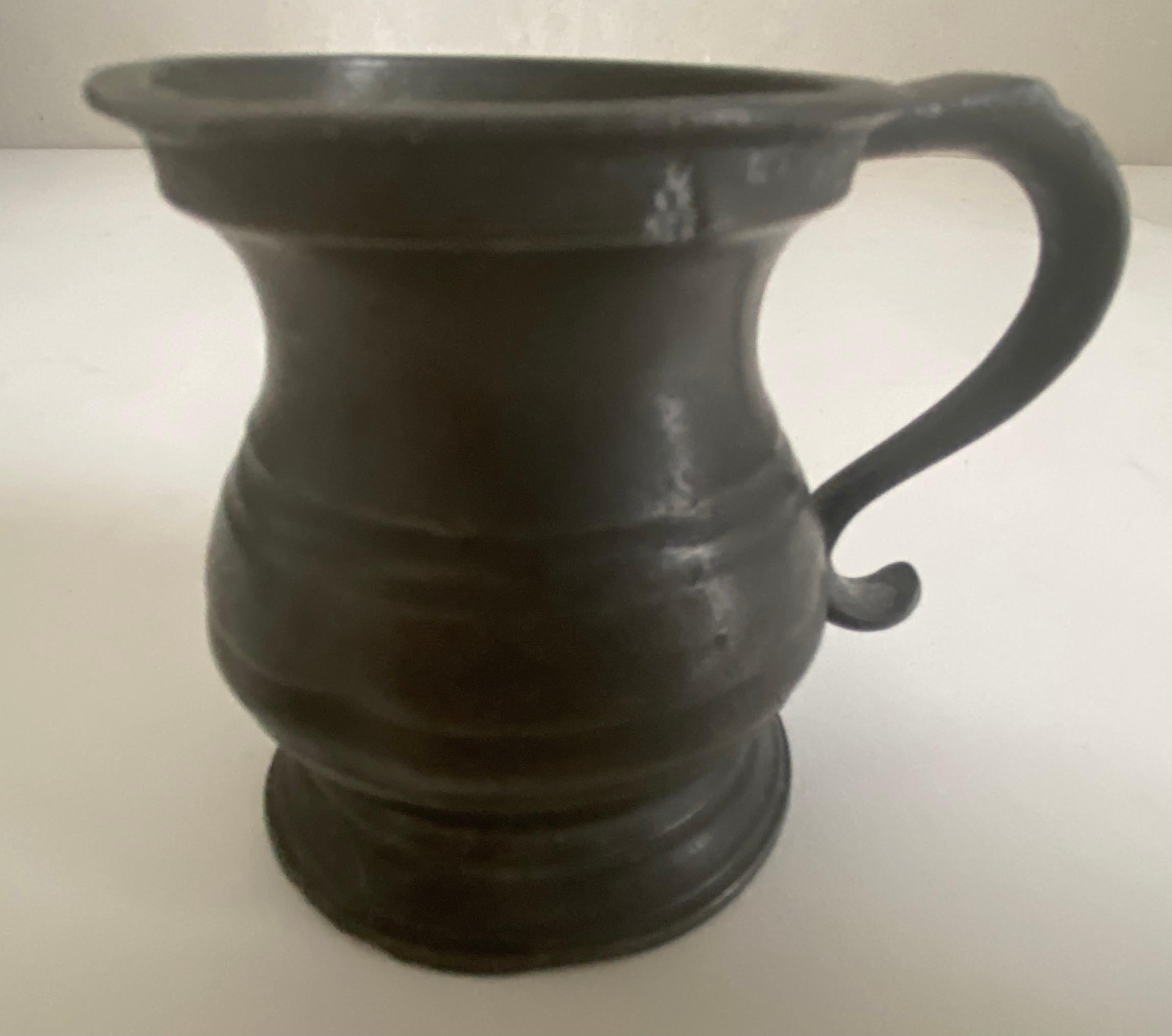 Small Antique Footed Pewter Imperial Tankard Measures In Good Condition For Sale In Sheffield, MA