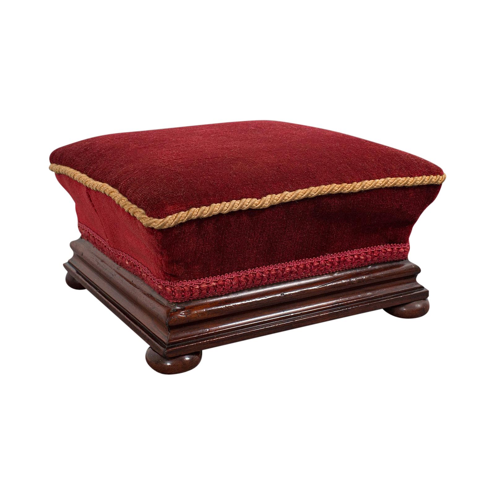 Small Antique Footstool, English, Walnut, Lounge Stool, Victorian, circa 1880