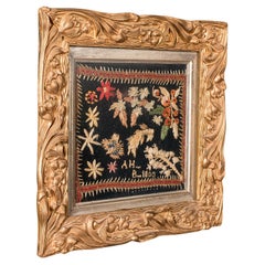 Small Antique Framed Embroidered Sampler, English, Needlepoint, Georgian, C.1800