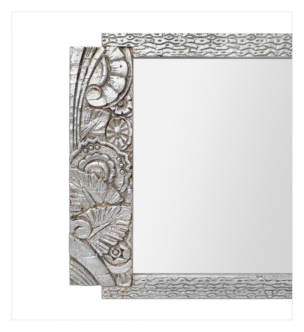 Patinated Small Antique French Art Deco Silvered Mirror, circa 1925 For Sale