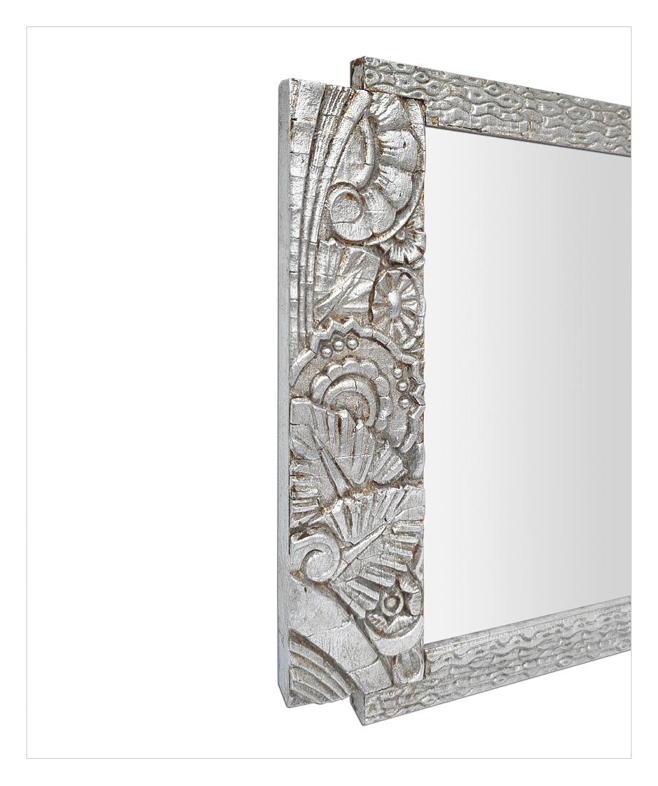 Early 20th Century Small Antique French Art Deco Silvered Mirror, circa 1925 For Sale