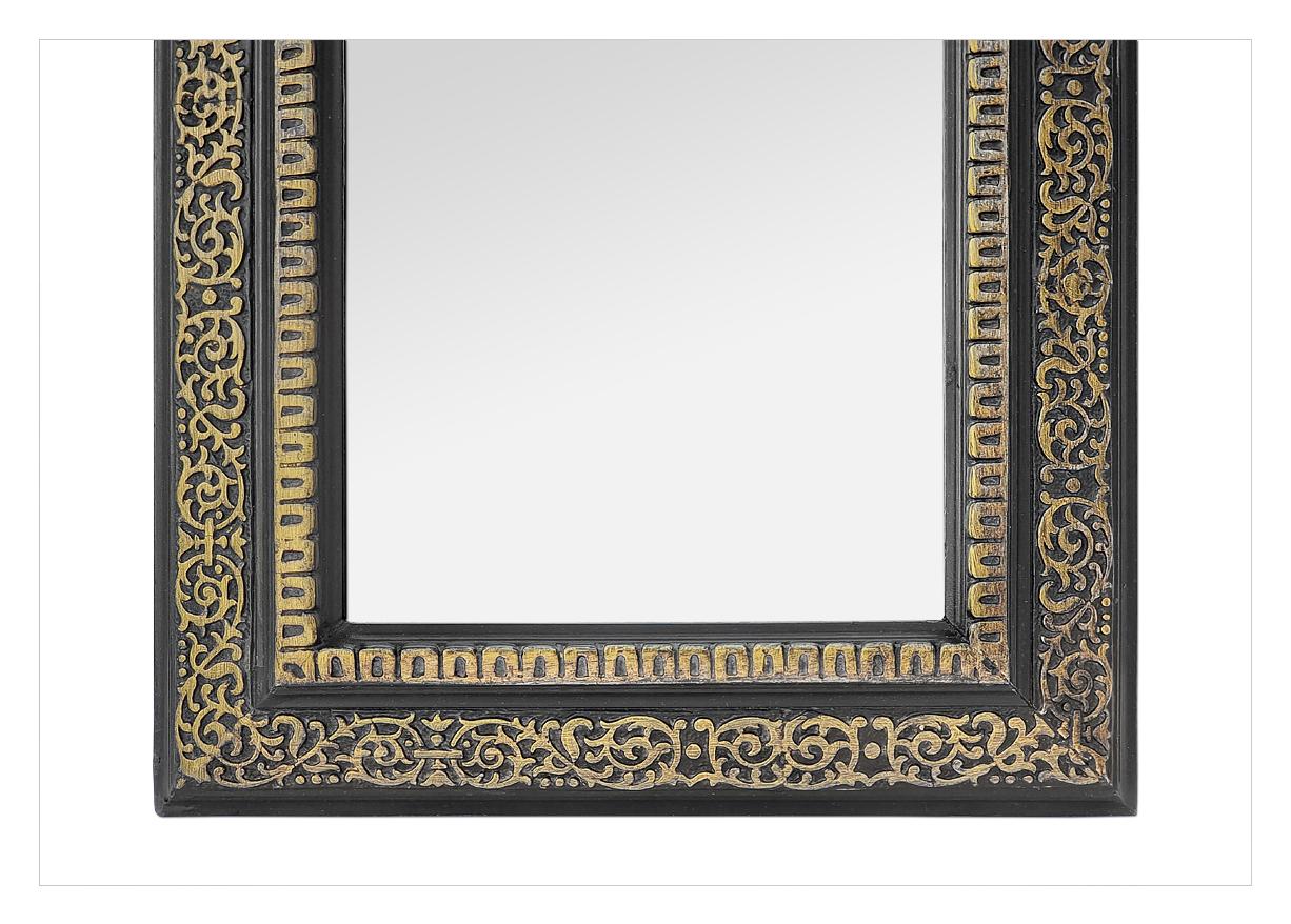 Wood Small Antique French Black & Giltwood Mirror, Napoleon III Period, circa 1870 For Sale