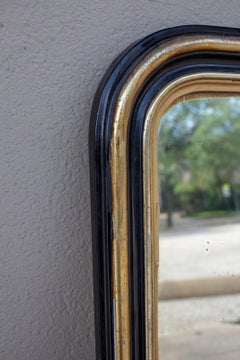 Small Antique French Black Lacquer and Gilt Frame Louis Philippe Mirror
