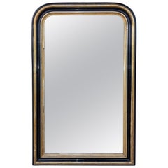 Small Antique French Black Lacquer and Gilt Frame Louis Philippe Mirror