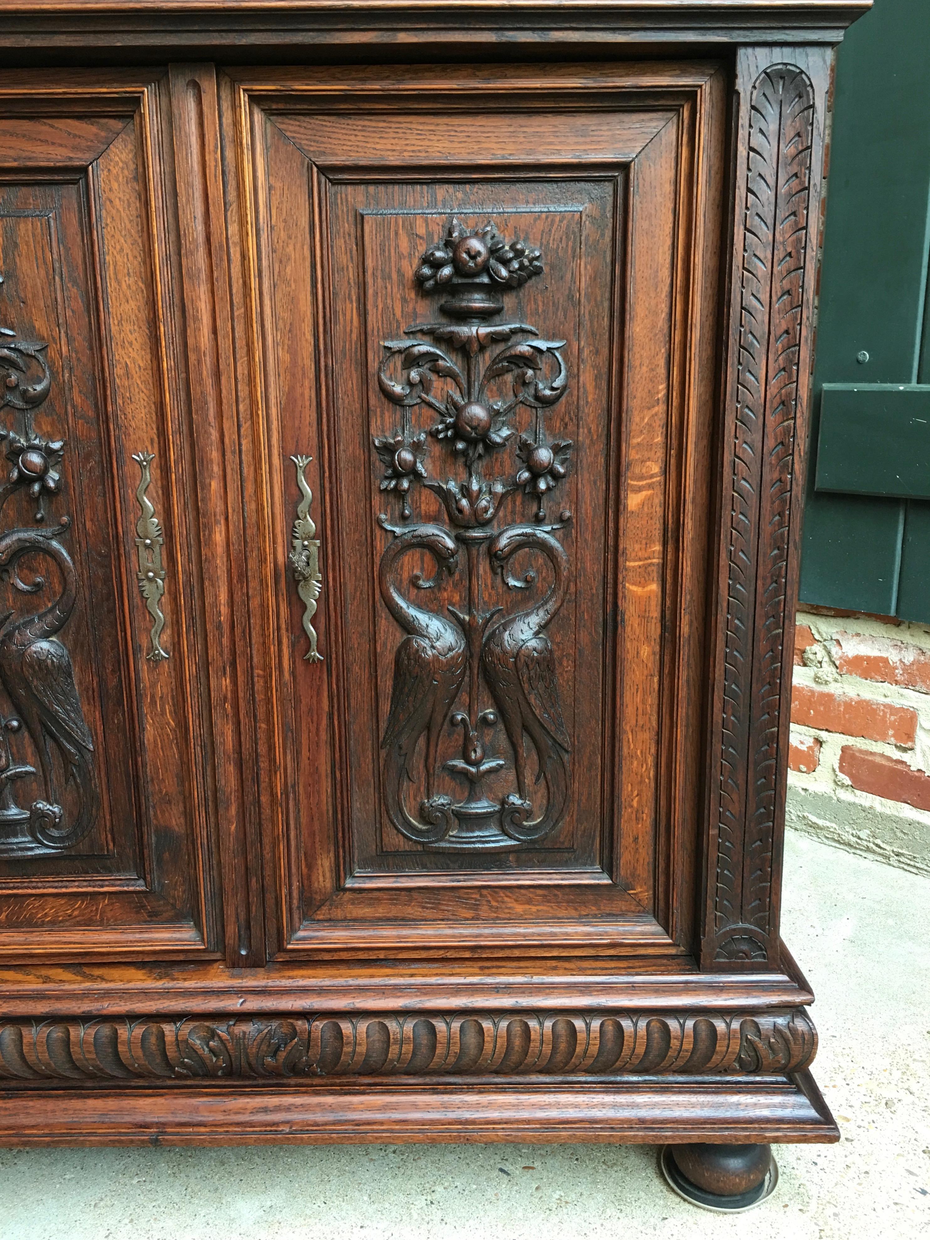 Small Antique French Carved Oak Renaissance Style Cabinet Bookcase Display 4