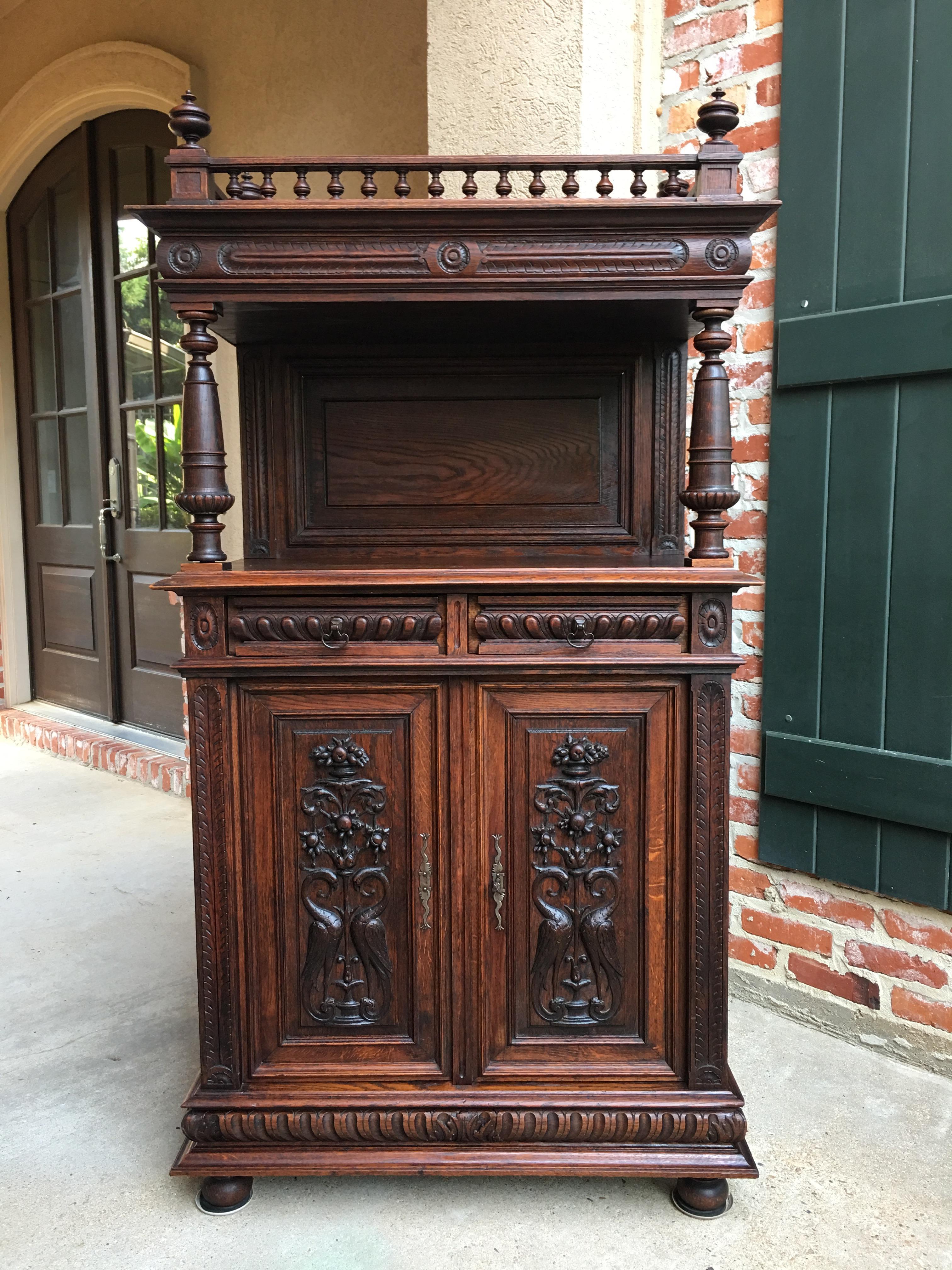 Renaissance Revival Small Antique French Carved Oak Renaissance Style Cabinet Bookcase Display
