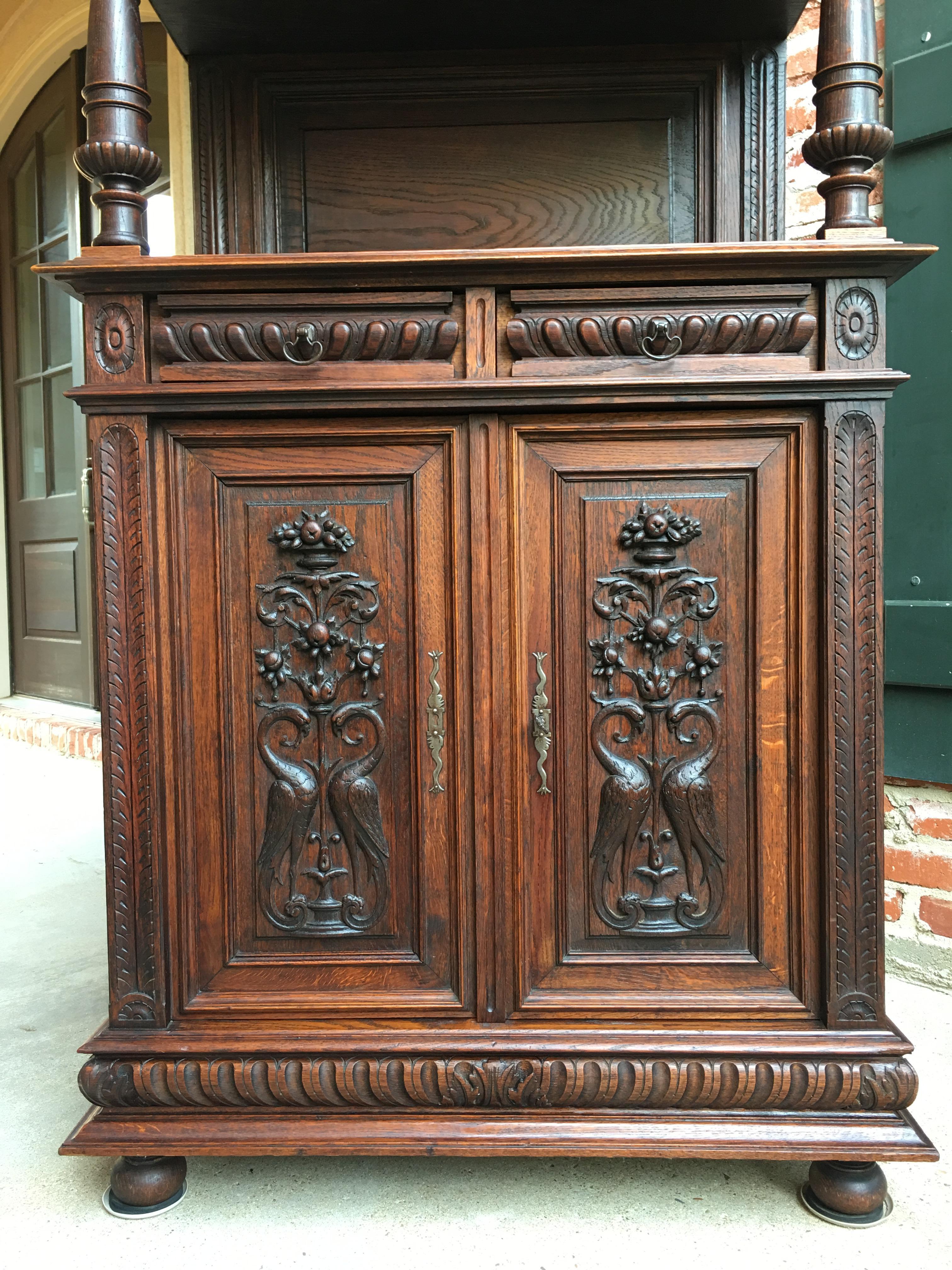 Late 19th Century Small Antique French Carved Oak Renaissance Style Cabinet Bookcase Display