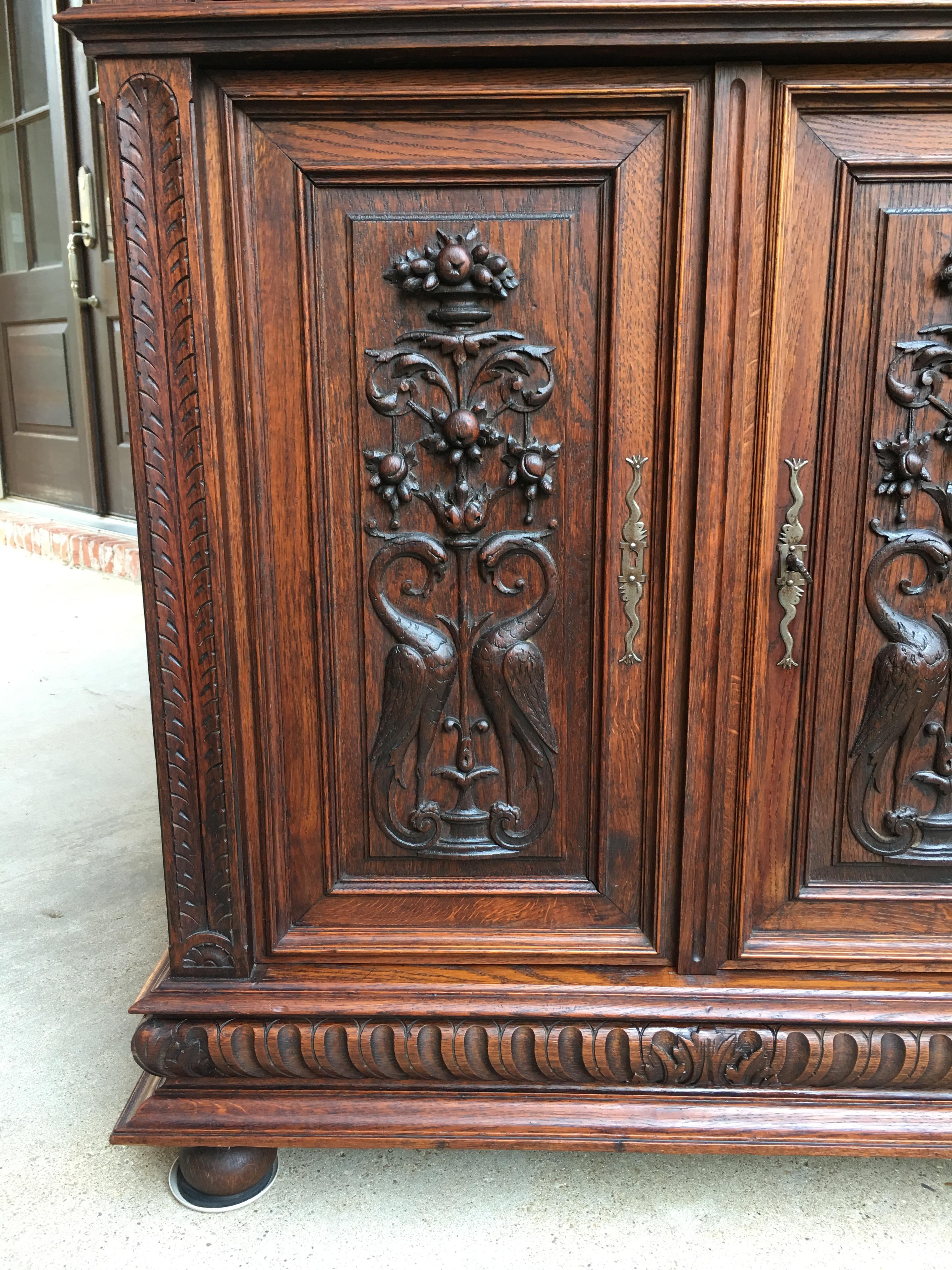Small Antique French Carved Oak Renaissance Style Cabinet Bookcase Display 3